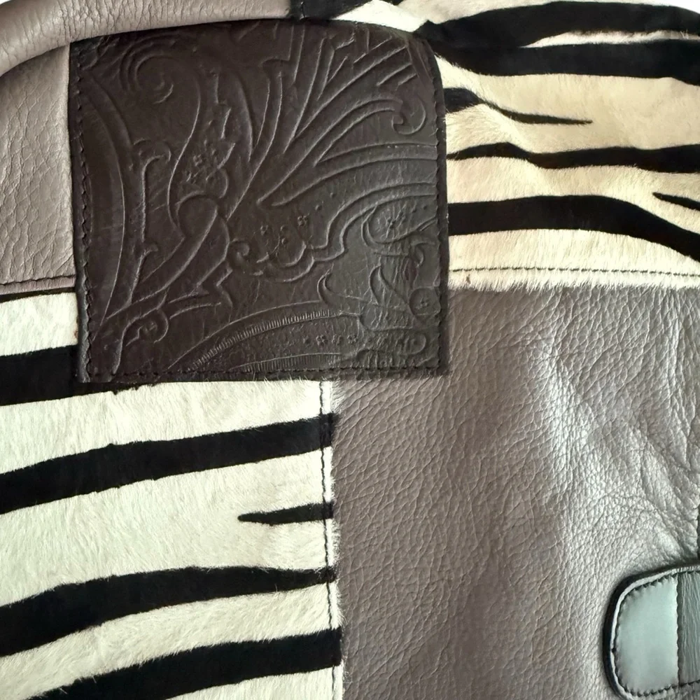 Etro Pony hair Zebra  Print Leather Patchwork Bag NWOT - Picture 7 of 13